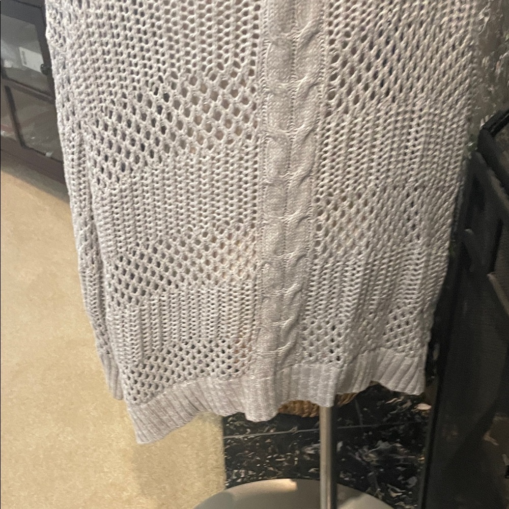 Terra & Sky Light Gray Open Cardigan with Cable Knit - Picture 10 of 10